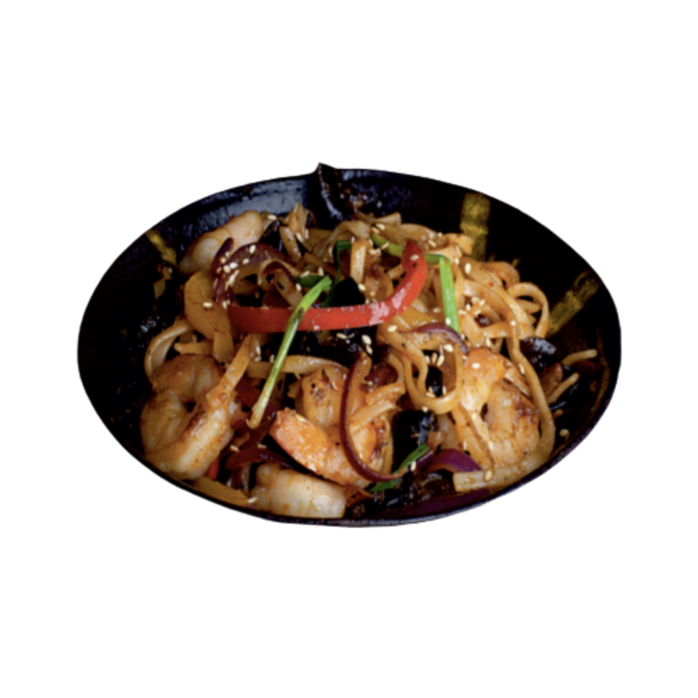 35 Udon Noodles with Shrimp in Teriyaki Sauce